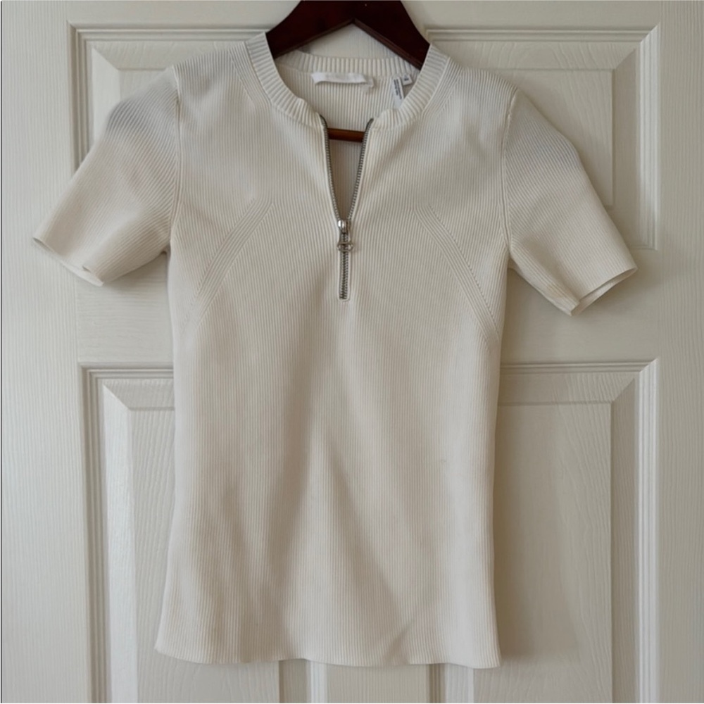 Helmet lang zipper Short Sleeve Top